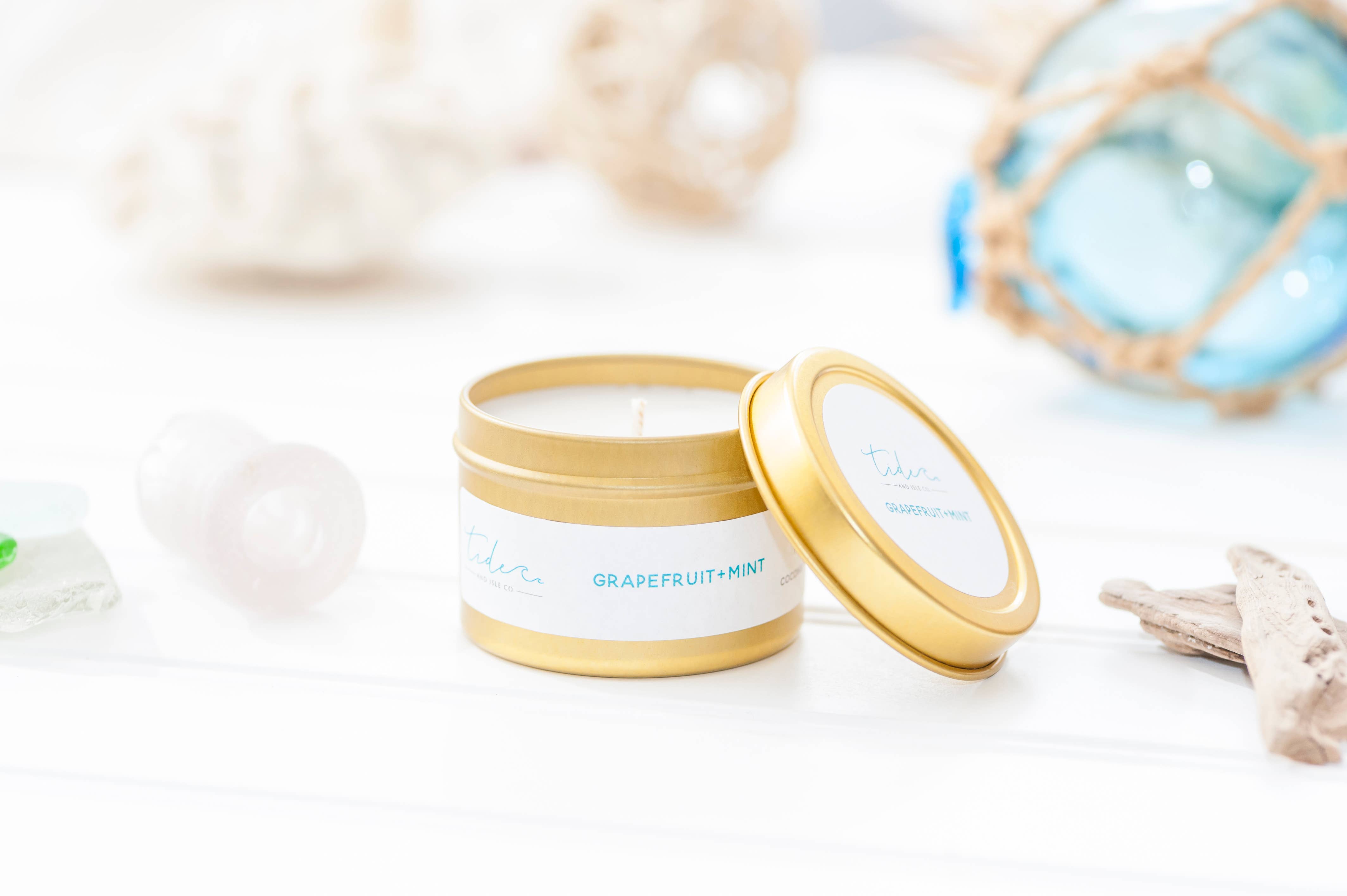 GRAPEFRUIT + MINT MINI GOLD TIN CANDLE