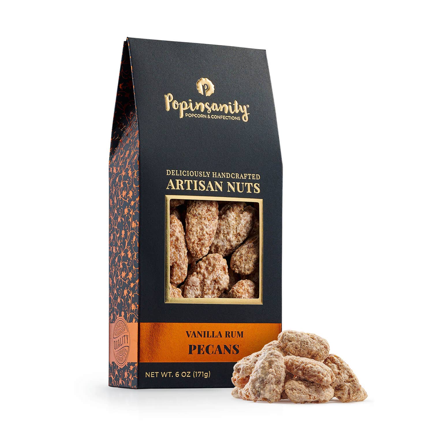 Popinsanity Gourmet Popcorn - 🔝 Vanilla Rum Pecans | Gourmet Candied Nuts Gift | 6oz Box