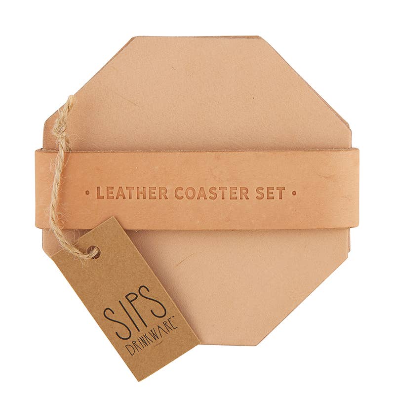 Santa Barbara Design Studio by Creative Brands - Leather Coaster Set - Tan 4 Pack
