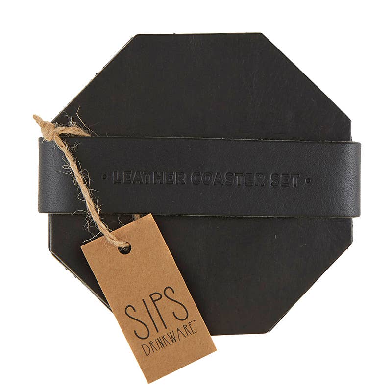 Santa Barbara Design Studio by Creative Brands - Leather Coaster Set - Black 4 Pack