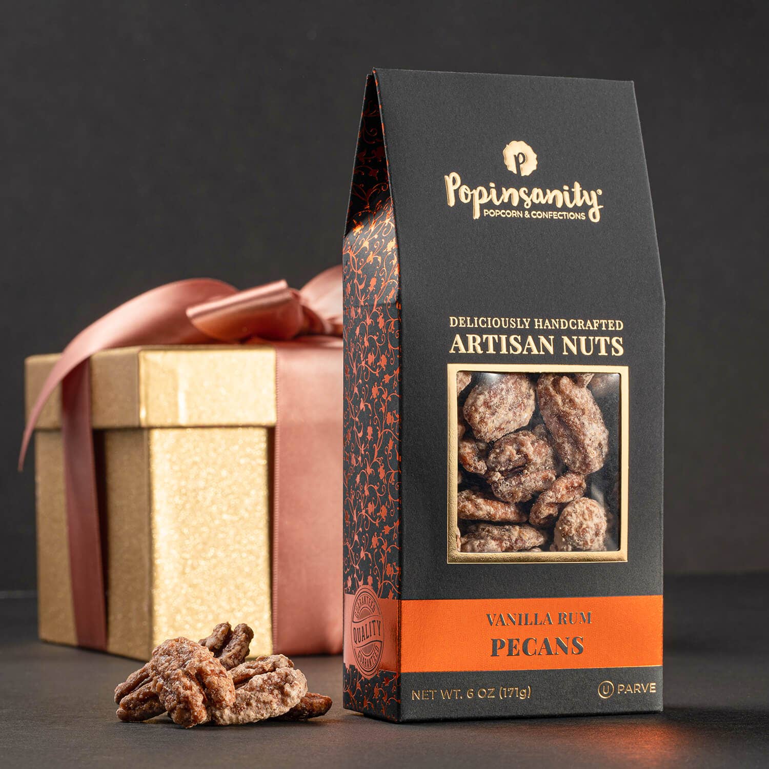 Popinsanity Gourmet Popcorn - 🔝 Vanilla Rum Pecans | Gourmet Candied Nuts Gift | 6oz Box