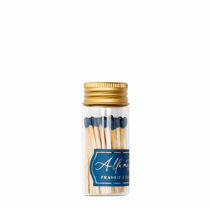 Frankie & Claude - Glass Allumette Match Jar: Navy Blue Matches